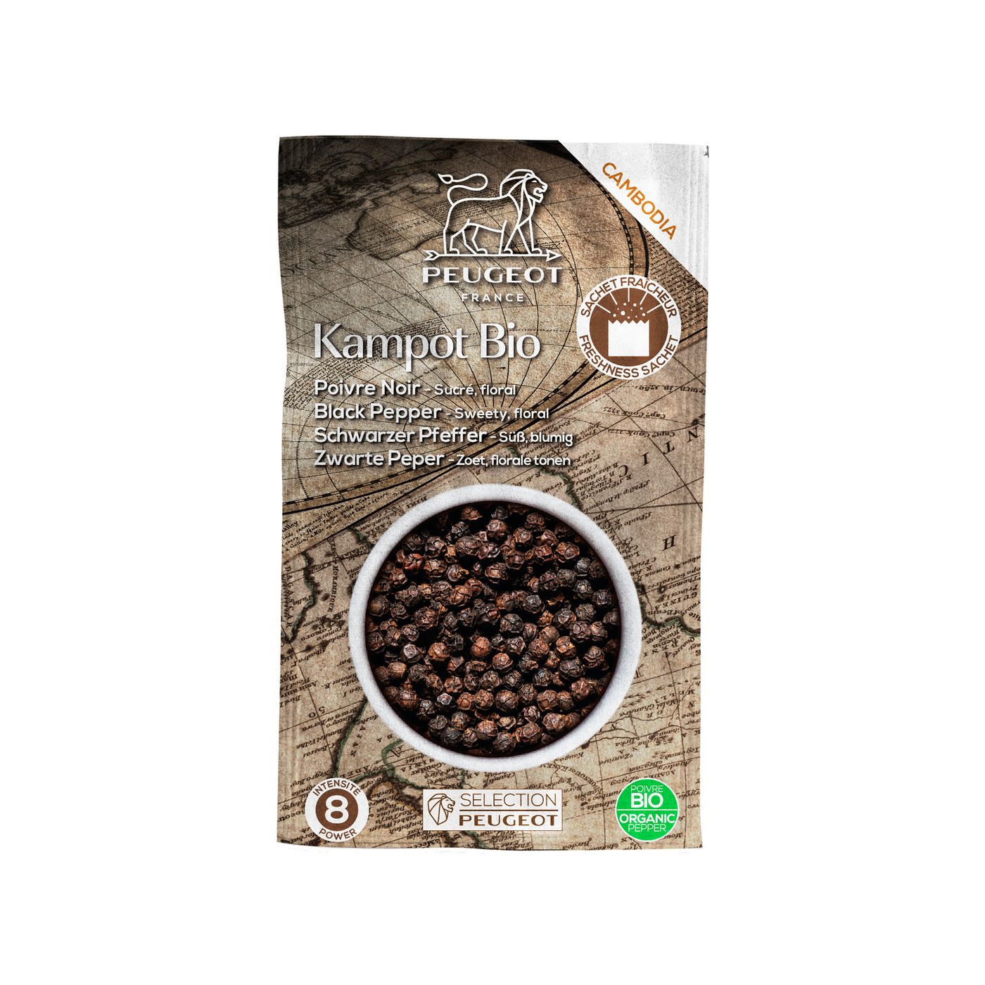 3 sachets fraîcheur de poivre noir Kampot Bio (Cambodge)